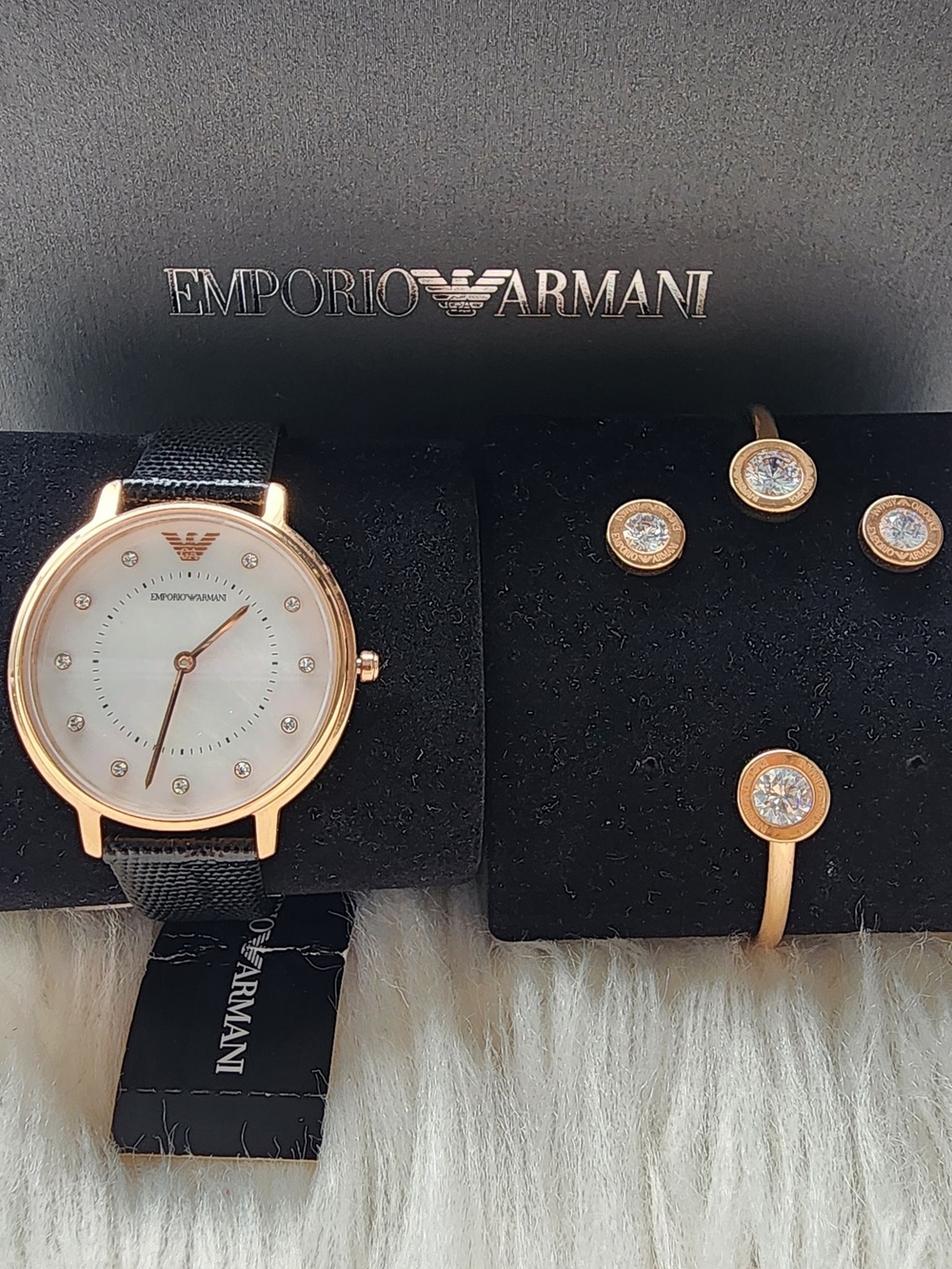 Emporio Armani Rose Gold and Black Set Original Brand New